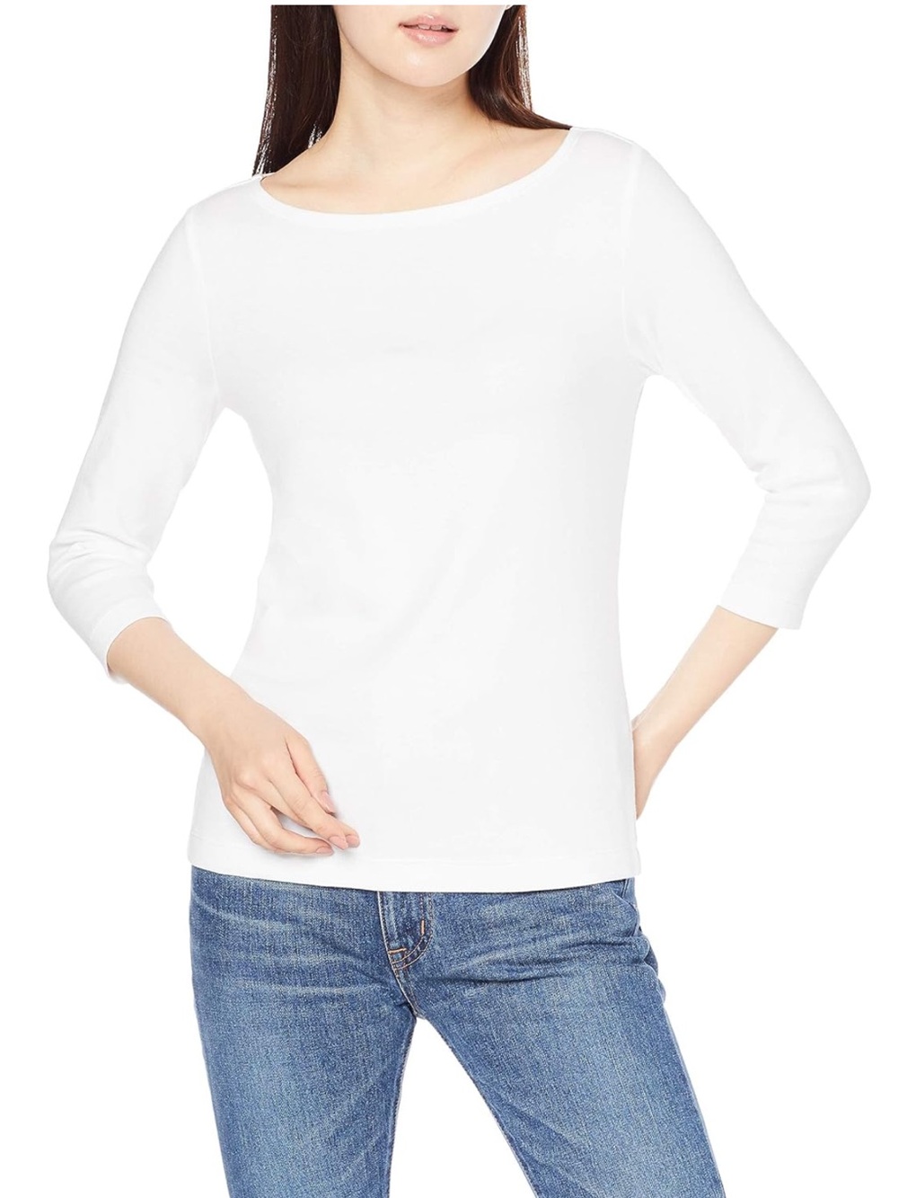 Women’s White Boat Neck Three-Quarter Sleeve Top Size XS
